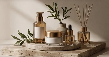 Premium skincare products and fragrance still life